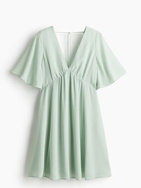H&M Mint Green V-Neck Flutter Sleeve Mini Dress - L - NWT